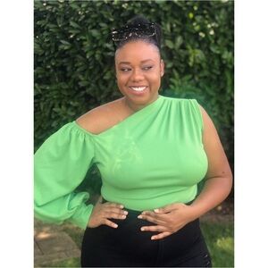 One-Shoulder Green Women's Top